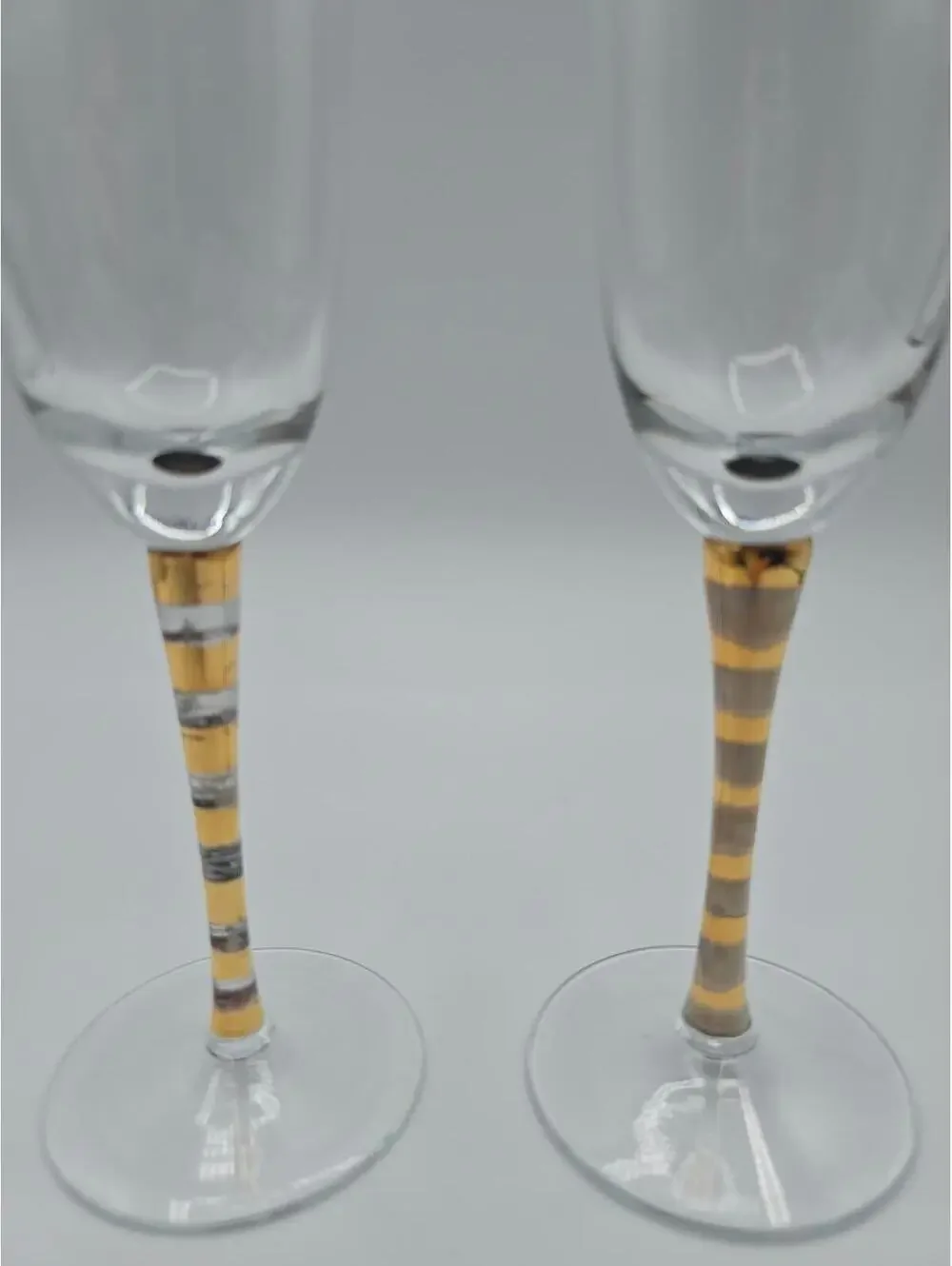 Vintage Pair Liselotte Henriksen Gold/Silver Champagne Glasses for Boda Nova